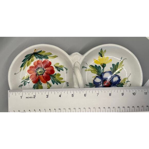 Vintage Beautiful Hand Painted Divided Dish Floral Handle Made In Italy Spring - Picture 6 of 10
